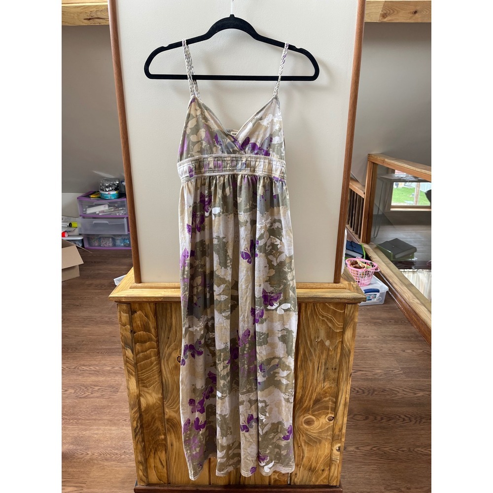 Route 66 Womens Purple Floral Cotton Maxi Dress Braided Straps Size Medium